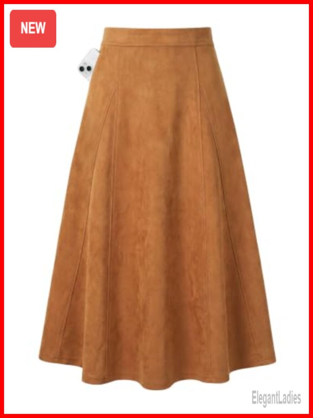 Faux Suede High Waist A-Line Midi Skirt for Work Fall Winter